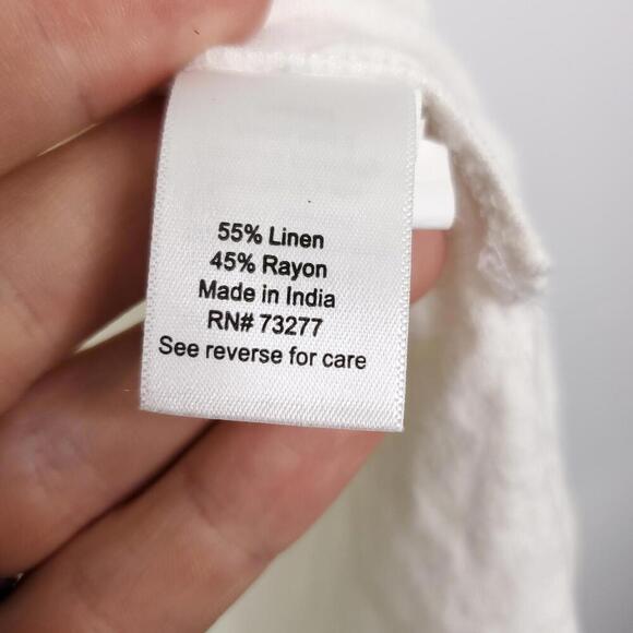 Croft Barrow Top Womens Large White Popover Linen Blend Coastal Side Buttons - Picture 6 of 10